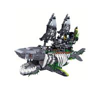 (Ghost Sea Shark Building Block Boat) 1155pcs MOC Creative High-Difficulty Ghost Shark Building Blocks | Particle Shark Skull Pirate Ship