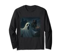 Ghost Selfie T-Rex Dinosaur Chase Funny Humor Long Sleeve T-Shirt