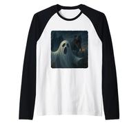 Ghost Selfie T-Rex Dinosaur Chase Funny Humor Raglan Baseball Tee