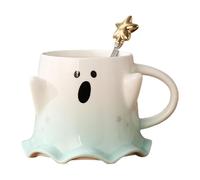 Ghost Shaped Coffee Cup, 460ml Spooky Ceramic Cup for Drinking Tea Water, Halloween Ghost Design Cups with Handle for Home, Apartment, Cafe, Dormitory