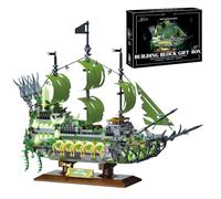 Ghost Ship Building Set for Adults, 2024 Pieces Pirate Ship Mini Micro Building Blocks, Glow in The Dark, Haunted Sailboat Model with Display Base, Home Office Decor Gift for Birthday Christmas