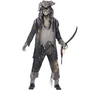 Smiffy's Ghost Pirate Adult Fancy Dress Costume, Gray, M