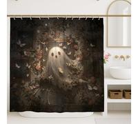 Ghost Shower Curtain, Dark Floral Butterfly Bathroom Decor, Halloween Vintage Modern Art Waterproof Fabric Shower Curtain with Hooks 72x72 Inch
