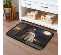 Ghost Shower Mat, Spooky Halloween Decor Absorbent Non Slip Bath Rug, Cozy Flannel Washable Bathroom Floor Mat 16x24 Inch