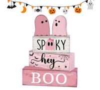 Ghost Sign - Wooden Halloween Ghost Tiered Tray Decor | Farmhouse Centerpiece Block Display for Kitchen, Coffee Bar, Indoor Shelf, Living Room, Party, Seasonal Holiday Home Decoration