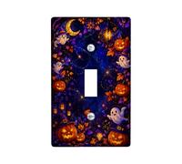 Ghost Single Light Switch Cover Plate, Fanciful Festive Pumpkins Lantern Halloween Blue Standard Size Decorative Wall Plates for Home Living Room Bedroom Bathroom Decor