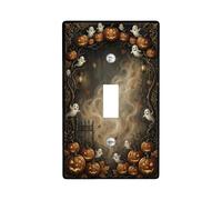 Ghost Single Light Switch Cover Plate, Spooky Festive Pumpkins Lantern Halloween Orange Standard Size Wall Switch Plates Accents for Living Room Bedroom Home Office Decor