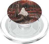 Ghost Sitting by Autumn Forest Lake with Birds Halloween PopSockets PopGrip for MagSafe