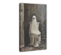 Ghost Sitting on A Toilet Poster Spooky Art Dark Academia Gothic Decor Whimsical Haunted Illustration Vintage Halloween Poster Rustic-1