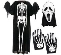 Ghost Skeleton Costume with Scream Ghost Guisemask, Skeleton Halloween Costume Children, Skeleton Children's Costume for Halloween Trick or Treat, for Halloween Costume Parties, Cosplay, Theme Party