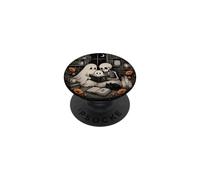 Ghost Skeleton Reading Book Cat Moon Library PopSockets Adhesive PopGrip