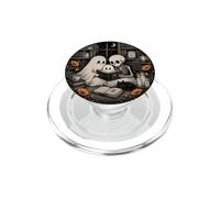 Ghost Skeleton Reading Book Cat Moon Library PopSockets PopGrip for MagSafe
