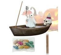 Ghost Skeleton Ship Incense Holder | Halloween Backflow Incense Burner | Gothic Ash Catcher | Desktop Resin Ornament for Hotel Restaurant Apartment Yoga Living Room Bedroom