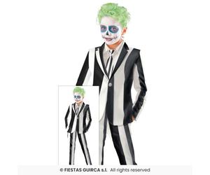 Ghost Skeleton Suit Black & White Striped Suit Halloween Fancy Dress Costume Age