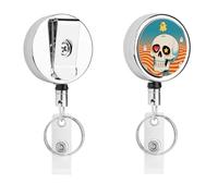 Ghost Skull Pattern Retractable Work Badge Holder Keychain Badge Reel 24.4" Cord & 360° Swivel Alligator Clip Heavy Duty Id Name Tag Holder for Nurses Doctors Teachers Office Workers