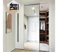 Ghost Sliding Door Mirror with Smooth Rollers, 55-180cm Sliding Mirror Closet Door, Concealed Barn Door Hardware for Wardrobe
