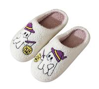 Ghost Slippers Halloween Spooky Witch Hat Adults Fuzzy Warm Bedroom Shoes | Lightweight slip on construction makes them quick and simple to put on and off, whether dashing to the door or the kettle