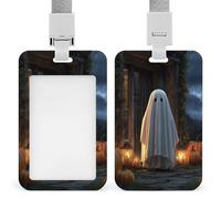 Ghost Spooky Old House Pumpkins Candles ID Badge Holder Retractable Clip Card Holder Card Protector Name Badge Name Tag for Work Office Doctor Nurse