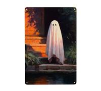 Ghost Standing On The Steps Metal Signs Tin Wall Art Decor For Bathroom Toilet Washroom Farmhouse Restroom Yard 20x30 Cm