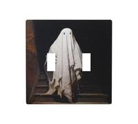 Ghost Stands at The Top of Stairs Double Gang Toggle Light Cover Wall Plate Switch Decor Standard Size - 11.4x11.4cm