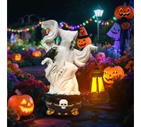 Ghost Statues Halloween Decorations Outdoor- Gothic Grim Reaper Skull Spooky Solar Lantern Statue with Crow, Indoor Halloween Decor for Party Home Tabletop Shelf Porch Patio, for Women