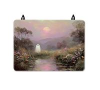 Ghost Stove Top Cover for Electric Stove, Fanciful Nature Flowers River Halloween Violet Pu Surface Flat Top Electric Protector Mat Cabin Kitchen Decor 28x20 Inch