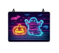 Ghost Stove Top Cover for Electric Stove, Halloween Spooky Pumpkin Bat Halloween Neon Blue Pu Surface Oven Top Cover for Electric Cabin Kitchen Decor 28x20 Inch