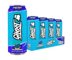 GHOST Sugar-Free Energy Drink - 12-Pack, Blue Raspberry, 500ml Cans - No Artificial Colours - 160mg Natural Caffeine, L-Carnitine & Taurine - Gluten-