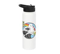 Ghost Surfing Great Wave Kawaii Rainbow Retro Anime Stainless Steel Insulated Water Bottle