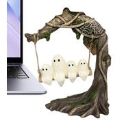 Ghost Swinging on Tree - 6cm Ghost Decoration - Gho.st on Tree Swing Statue - Resin Figurine for Spooky Table Decoration, Fireplace, Porch, Garden | Cute Halloween Accent for Party at Home