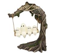 Ghost Swinging On Tree - Halloween Ghost Decor, Resin Cute Figurine Ornament, Spooky Holiday Centerpiece | Festive Decoration For Mantel Fireplace Table Yard Porch Home Party Desktop