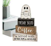 Ghost Tabletop Decorations | Decorative Ghost Block Signs,Centerpiece Block Display Decorative for Kitchen Coffee Bar Indoor Shelf Party Holiday Season