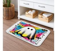 Ghost Themed Quick Dry Bath Mat, Colorful Halloween Decor Non Slip Shower Rug, Memory Foam Washable Bath Rugs for Bathroom Toilet Restroom Decorative 20x32 Inch