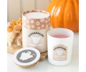 Ghost Toasted Marshmallow Scented Candle, 28-Hour Burn Time, Wooden Lid, Decorative Glass Holder