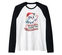 Ghost Under Mistletoe Christmas Cute Halloween Fun Holiday Raglan Baseball Tee