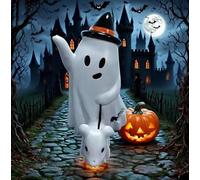Ghost Walking Dog Statue 2025 Halloween Cowboy Ghost Statue Halloween Spooky Decor Resin Cowboy Ghosts Tabletop Decorations for Home Office Party Shelf Gift Decor