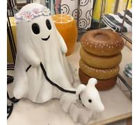 Ghost Walking Dog Statue, Ghost Walking His Ghost Dog, Halloween Ghost Dog Statues, Halloween Ghost Decor For Indoor Outdoor,Cute Ghost Walking Dog Decor Halloween Home Tabletop Decorations
