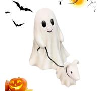 Ghost Walking Dog Statue | Resin Ghost with Dog Figurine | Halloween Ghost Walking His Ghost Dog Ornaments | 2024 New Spooky Ghost Dogs Sculpture for Halloween Decorations