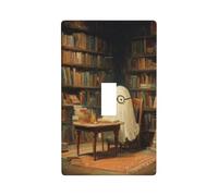 Ghost Wearing Glasses Reading in The Library Light Switch Cover Decorative Single Toggle 1 Gang Wall Plate for Kitchen Farmhouse Bedroom Bathroom Art Decor