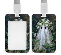 Ghost White Flowers and Green Leaves ID Badge Holder Retractable Clip Card Holder Card Protector Name Badge Name Tag for Work Office Doctor Nurse