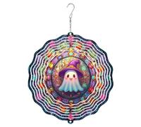 Ghost Wind Spinner, Halloween Fanciful Hat Swirls Halloween Violet Metal 3D Outdoor Wind Sculptures Ornaments Gifts for Garden Porch Balcony Hallways Decor 12 Inch