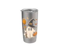 Ghost Witch Halloween Cute Spooky Pumpkin Broom Stainless Steel Insulated Tumbler