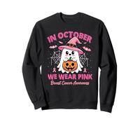 Ghost Witch in October We Wear Pink Breast Cancer Awareness Sweatshirt