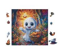 Ghost with Basket at Halloween 100 Pc DIY Jigsaw Puzzle Puzzles for Adults Teens Hard Challenging Team Building Stress Reducing Autumn High-grade Rigid Cardboard 28x28cm