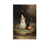 Ghost With Cat And Pumpkin Canvas Poster Wall Art Decor Print Picture Paintings for Living Room Bedroom Decoration 12x18inch(30x45cm)