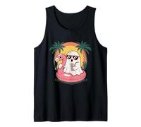 Ghost with Flamingo Float Summer Drink Spooky Halloween Tank Top