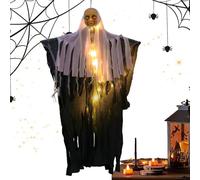 Ghost with Lights - Illuminated Scary Ghost | 33.4 Inch Large Halloween Ornament, Haunted House Decoration for Wall, Door, Window, Patio, Tree, Yard