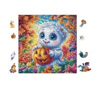 Ghost with Pumpkin 100 Pc DIY Jigsaw Puzzle Puzzles for Adults Teens Hard Challenging Team Building Stress Reducing Autumn Rigid Cardboard 28x28cm