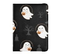 Ghost with Pumpkin Lantern Pattern Passport Holder for Travel with Credit Card Holder Slots RFID Passport Book Holders PU Leather Travel Accessories for Women Men