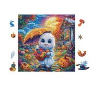 Ghost with Umbrella at Halloween 100 Pc DIY Jigsaw Puzzle Puzzles for Adults Teens Hard Challenging Team Building Stress Reducing Autumn High-grade Rigid Cardboard 28x28cm